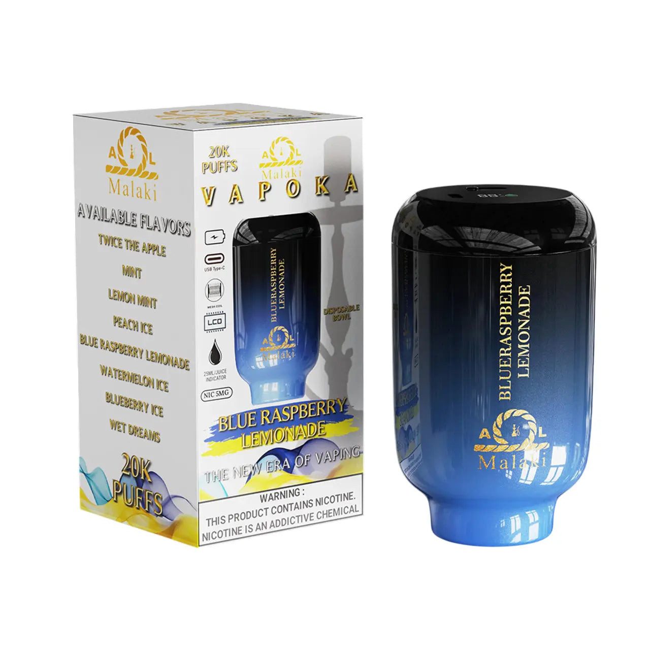 hookah vapes disposable AL Malaki Vapoka 20K - Alternative pods Prefilledpod Flavour:White Peach Splash Disposable vs Prefilled vs