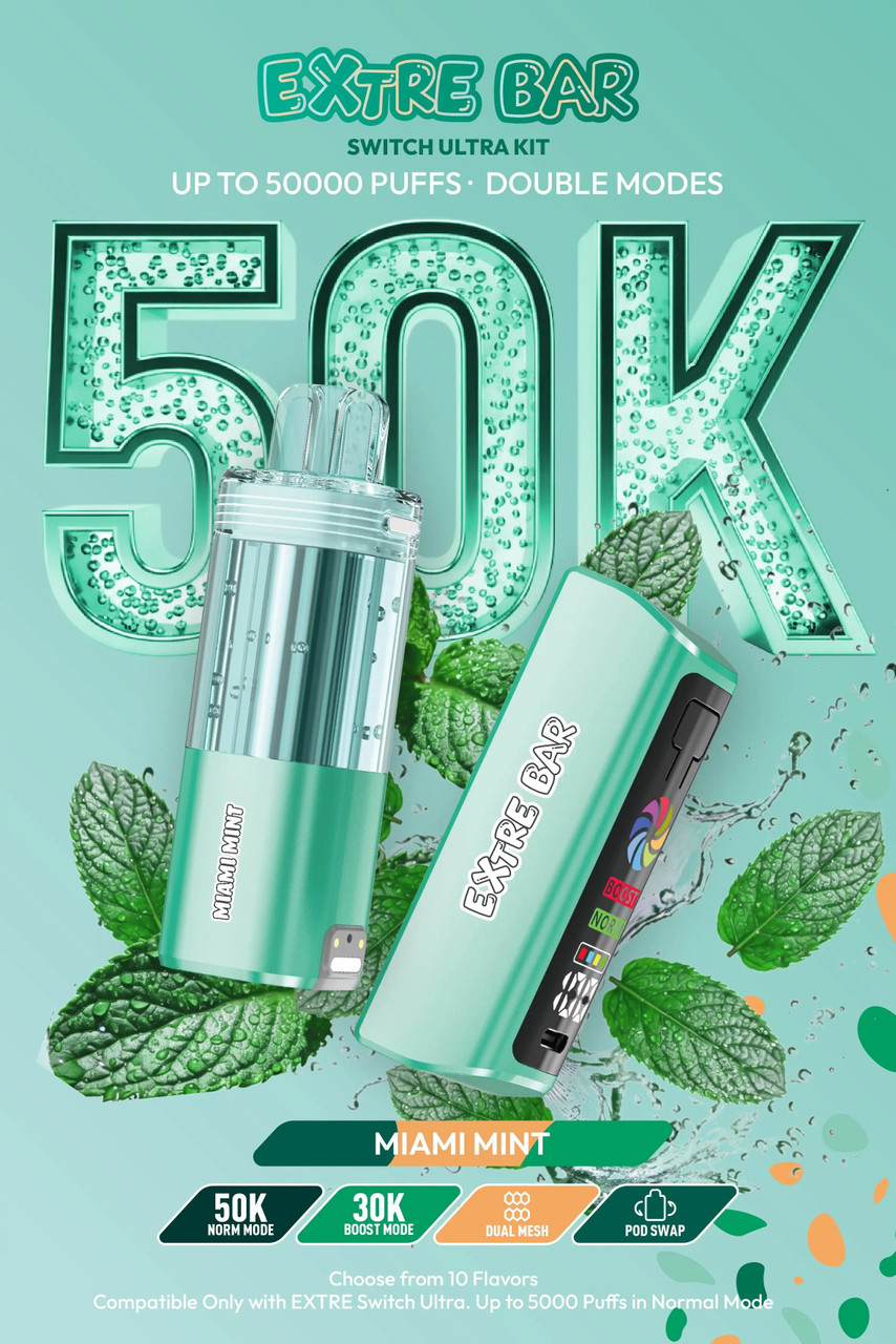 switch bar vape EXTRE ULTRA 50K Kit 5% Flavour:Banana PNCK DUDE Candy & Dessert Flum Pebble Spearmint Disposable