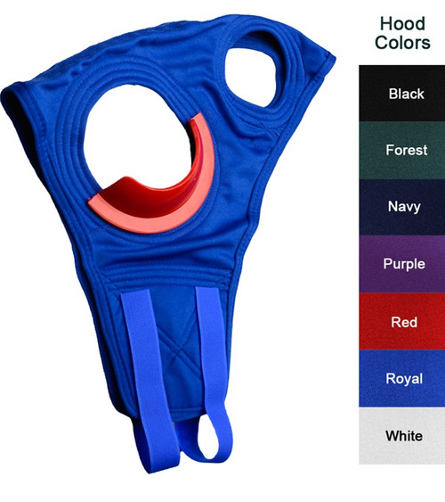 Custom made of polyester double knit, breathable fabric with matching trim that conforms to the horses face for a better, more secure fit. Velcro® attachments are helpful for quick and easy "on and off". Color choices for your sewn on french cups: black, green, navy, neon pink, orange, purple, red, royal, white or yellow.