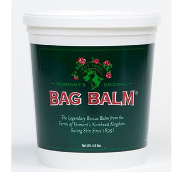 Our skin-soothing original formula, in a vet- and farmer-approved jumbo
pail size.

▪Used for chapped conditions, bug bites, rashes, and superficial
abrasions
▪This protective ointment helps to keep superficial tissue moist and
soft.
▪After each milking, apply thoroughly and allow each coating to remain
on surface
▪Bag Balm is safe to use on yourself, as well as your pets and livestock