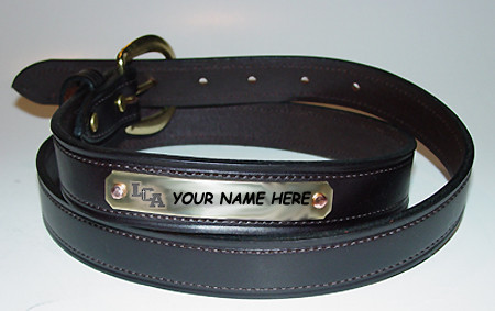 Leather Belt with Engraved Nameplate - Pinkston-s Turf Goods