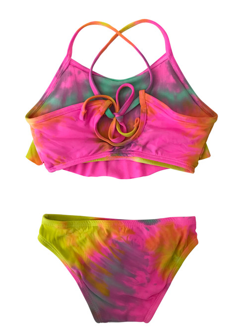 Girls Flutter Top Two Piece Swimsuit- Candie Neon Pink