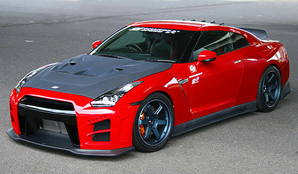 CS831FKF - Charge Speed 2012-2016 Nissan GTR All R35 Chuki FRP Complete Kit with Front Bumper (White Gel) with LED & Black FRP Lip with Under Diffuser & Black FRP Side Skirts & Black FRP Chuki Rear Skirt