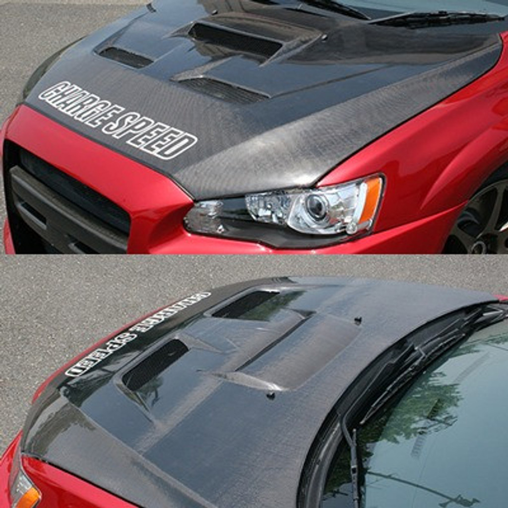 CS427HCV2 - Charge Speed 2008-2017 Mitsubishi Lancer/ Lancer EX/ Ralliart/ Sportback/ Evo X Type-2 Vented Carbon Hood