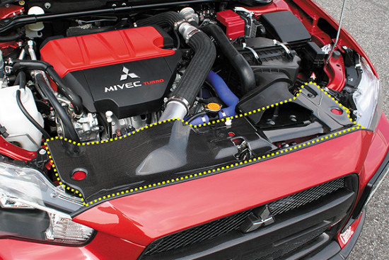 Monster カーボンファイバー ラジエータークーリングプレート　ランサー7用 CS427RCPC - Charge Speed 2008-2017 Mitsubishi Lancer Evo X Front