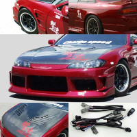 CS7074FK4 - Charge Speed 1995-1998 Nissan 240SX S-14 Conversion to S-15 Wide Body Complete Kit With Vented Carbon Hood