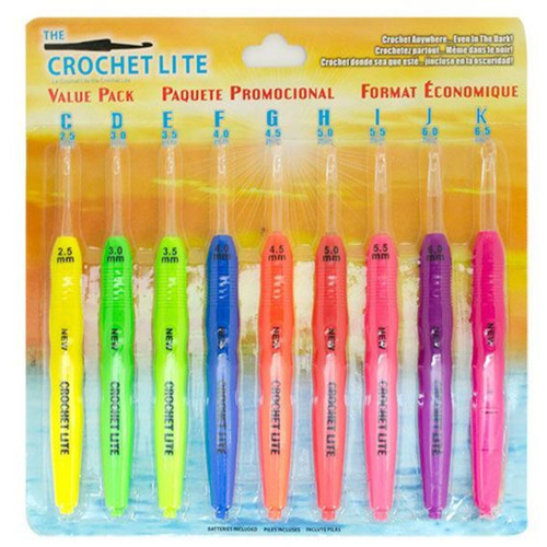 Estuche con Ganchos de Plástico para Crochet con Luz 9 Pzas. #2.5/6.5