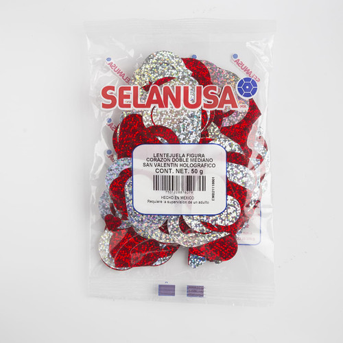 Lentejuela Holográfica Confeti Corazón Doble Mediano 20 Bolsas con 50 g San Valentín