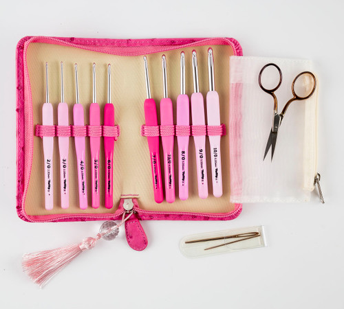 Estuche de Ganchos para Crochet de Aluminio Etimo Rose de Mango Soft 13 Pzs. No. 2/6