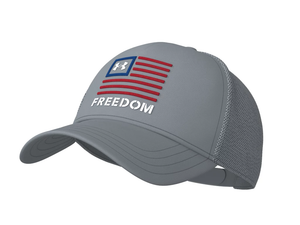Under Armour UA Freedom Trucker Hat with Pre-Curved Visor, Steel Color
