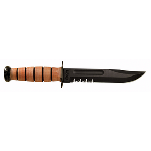 Ka-Bar Military Fighting Utility Knife with Serrated Edge and Leather Sheath