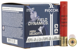 Fiocchi 410HV6 High Velocity 410 Gauge 3-Inch Shotshells with 11/16 oz Lead Shot, 6 Shot Size