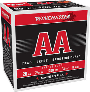 Winchester Ammo AA Target 20 Gauge Shotshells (Part Number AA208) – 2.75 Inch, 7/8 oz, 8 Shot, 1200 fps, 25 Rounds per Box