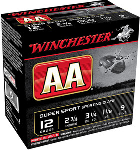 Winchester Ammo AA Series 12 Gauge Lead Shotshells - 2.75 Inch, 1 1/8 oz, Shot Size 9, 1300 fps, 25 Rounds per Box
