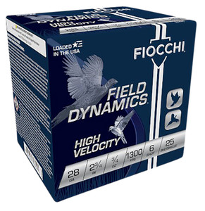 Fiocchi 28HV6 High Velocity 28 Gauge Shotshells – 3/4 oz #6 Shot, 1300 fps, 25 Rounds per Box