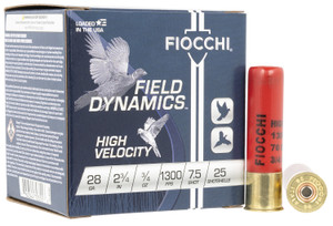 Fiocchi 28HV75 High Velocity 28 Gauge Shotshell, 2.75 Inch, 3/4 Ounce, 7.5 Shot for Hunting and Target Shooting
