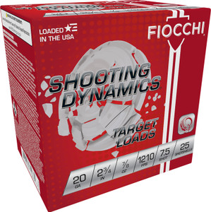 Fiocchi 20SD75 Shooting Dynamics 20 Gauge Lead Shotgun Shells - 2.75 Inch, 7/8 oz, 7.5 Shot Size, 1210 fps, 25 Rounds per Box