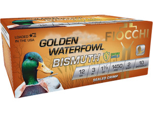 Fiocchi 123GB2 Golden Waterfowl Bismuth Shotshells – 12 Gauge, 3 Inch, 2 Shot, 1 3/8 oz, 1450 fps
