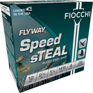 Fiocchi 12FST4 Flyway Steel Shotgun Shells – 12 Gauge, 2.75 inch, 1 1/8 oz, Size 4 Steel Shot, 1415 fps