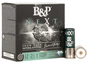 B&P Ammunition 12B1NX75 NEXT Green Core 12 Gauge Shotshells, 2-3/4 inch, 1 oz, 7.5 Shot, 1250 fps - Sporting Clays and Target Shooting