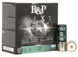 B&P Ammunition 12B1NX8 NEXT Green Core 12 Gauge Shotshells – 1 oz, 1250 fps, 8 Shot, 25 Rounds per Box