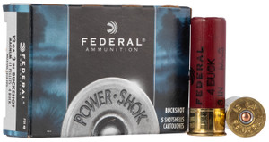 Federal Power-Shok 12 Gauge 4 Buckshot Shotshells – 3 Inch, 1 15/16 oz, Muzzle Velocity 1210 fps