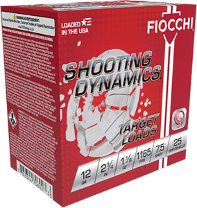 Fiocchi Shooting Dynamics 12 Gauge Shotgun Shells – 2.75 Inch, 1 1/8 oz, 7.5 Shot, 1165 fps, 25 Rounds per Box