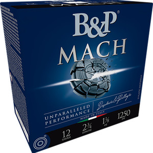 B&P Ammunition Mach 12 Gauge Shotshells - 2.75 inch, 1-1/8 oz, #8 Shot, 1300 fps, 25 Rounds per Box