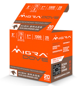 Migra Ammunition M20UD75-9 20 Gauge 3-Inch Shotshell Lead Loads - 7.5/9 Shot, 1 1/4 Ounce, 1300 fps