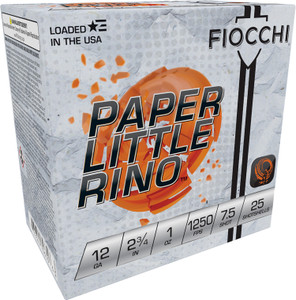 Fiocchi 12FPTX75 Little Rino Paper Shotshells - 12 Gauge, 1 oz, 7.5 Shot, 1250 fps, 25 Rounds