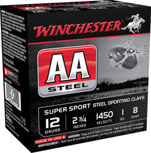Winchester Ammo AA Target Shotshells 12 Gauge, 2.75 Inch, Steel Shot, 1 oz, #8, 1450 fps - 25 Rounds