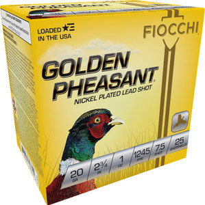 Fiocchi 20 Gauge Golden Pheasant Shotgun Shells - 2.75 Inch, 1 oz, 7.5 Shot for Hunting