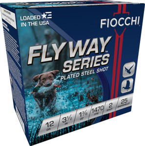 Fiocchi Flyway 12 Gauge Steel Shotshells Part Number 1235ST2 – 1 3/8 oz, 2 Shot, 1470 fps, 25 Rounds per Box