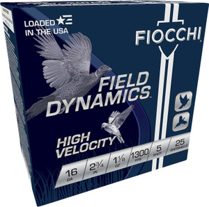 Fiocchi 16HV5 High Velocity 16 Gauge Shotshells – 1 1/8 oz, Lead Shot, 1300 fps, 25 Rounds