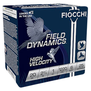 Fiocchi 20HV6 High Velocity 20 Gauge 2.75-Inch 1 oz Shot Size 6 Shotshells for Hunting