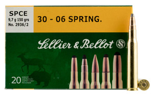 Sellier & Bellot SB3006C 30-06 Springfield Soft Point Hunting Rifle Ammunition, 150 Grain, Brass Casing, 20 Rounds per Box