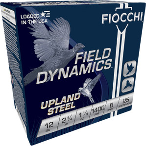 Fiocchi 12HVST6 High Velocity Upland Game Shotshells - 12 Gauge, 2.75 Inch, 1 1/8 oz, Shot Size 6, Steel Loads