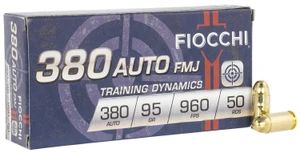 Fiocchi 380AP 380 ACP Full Metal Jacket 95-Grain Centerfire Handgun Ammunition, 50 Rounds per Box