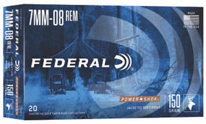 Federal Power-Shok 7mm-08 Remington Jacketed Soft Point Centerfire Rifle Ammo - 150 Grain, Box of 20