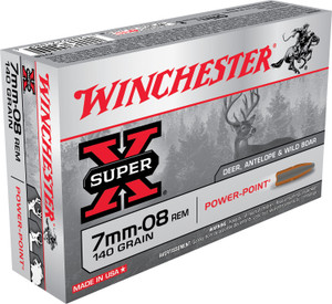 Winchester Ammo X708 7mm-08 Rem Power Point 140 Grain Centerfire Rifle Rounds (20/Box, 10 Boxes per Case)