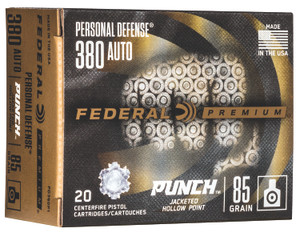 Federal Punch .380 ACP Jacketed Hollow Point Centerfire Handgun Rounds – 85 Grain, 20 Rounds per Box