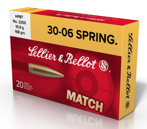 Sellier & Bellot SB3006D 30-06 Springfield Hollow Point Boat Tail Rifle Ammunition, 168 Grain, Target Shooting