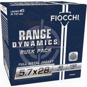 Fiocchi 57FMJ40 5.7x28mm Full Metal Jacket Target Shooting Rounds, 40 Grain, 150 Rounds per Box