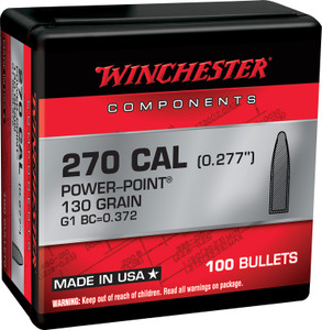 Winchester Ammo WB270P130X .277 Caliber 130-Grain Power Point Reloading Bullets, Box of 100