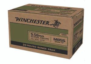Winchester Ammo WM855K 5.56x45mm NATO Full Metal Jacket Rifle Rounds - 62 Grains, Brass Casings, 20 Rounds per Box
