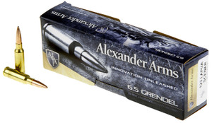 Alexander Arms 6.5 Grendel Lapua Scenar Boat Tail Open Tip Match Rounds - 123 Grain, Brass Casing, Target Shooting
