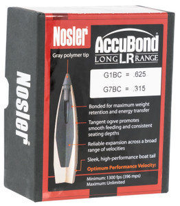 Nosler AccuBond Long Range 6.5mm 142 Grain Spitzer Point Bullets, Part 58922, 100 Count