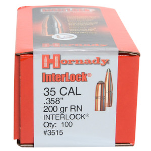 Hornady 3515 InterLock .358 Caliber 200 Grain Round Nose Reloading Bullets, 100 Count