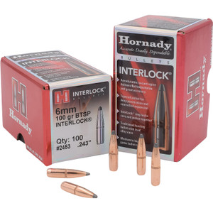 Hornady InterLock 6mm .243 Caliber 100 Grain Boat Tail Spire Point Bullets, Part 2453