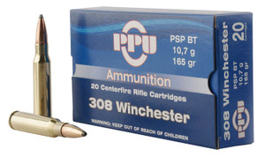 PPU PP3082 308 Winchester 165 Grain Pointed Soft Point Boat Tail Rifle Ammunition - 20 Rounds